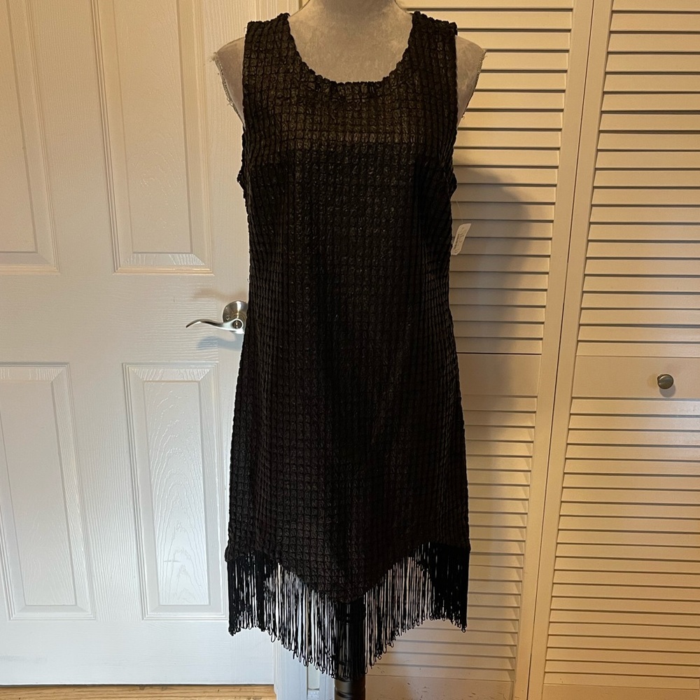 Design Lab Textured Tank Fringe Dress Large